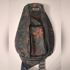 KAVU Outdoor Rope Shoulder Sling Bag Hiking Backpack. Dark Green Floral Leaf